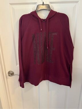 Nike Women's Burgundy Scoop Neck Hoodie with Glitter Logo